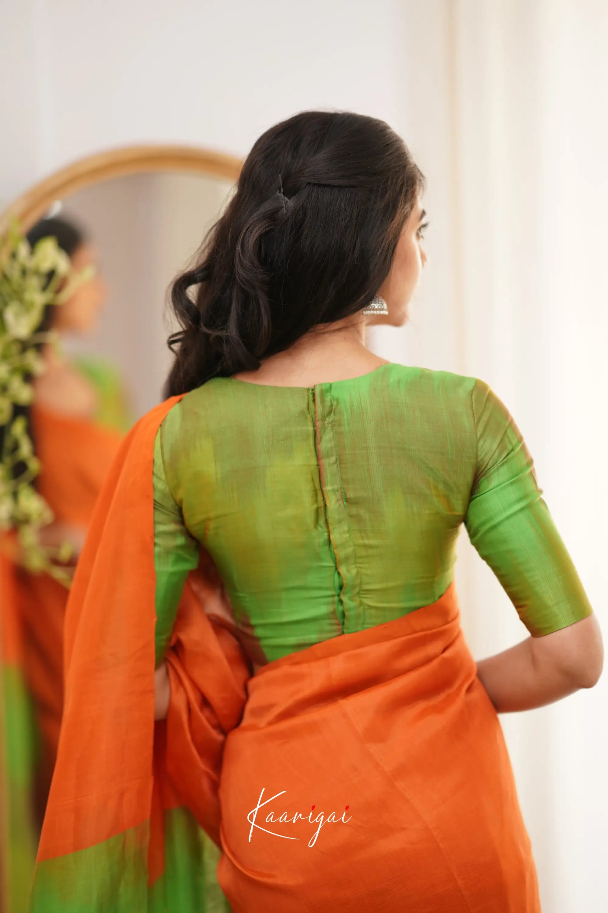 Madura Mangalagiri Saree - Orange And Green Sarees