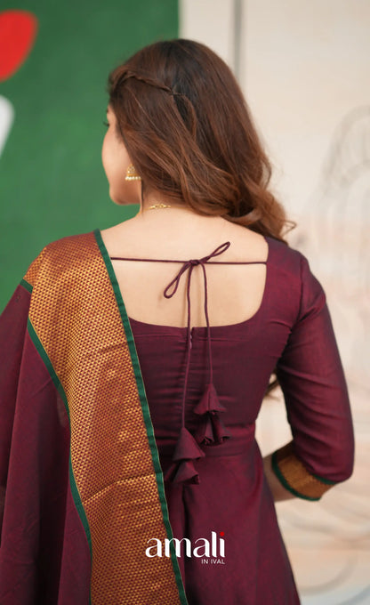 Maroon and Deep green Narayanpet Cotton Anarkali - Anarkalis