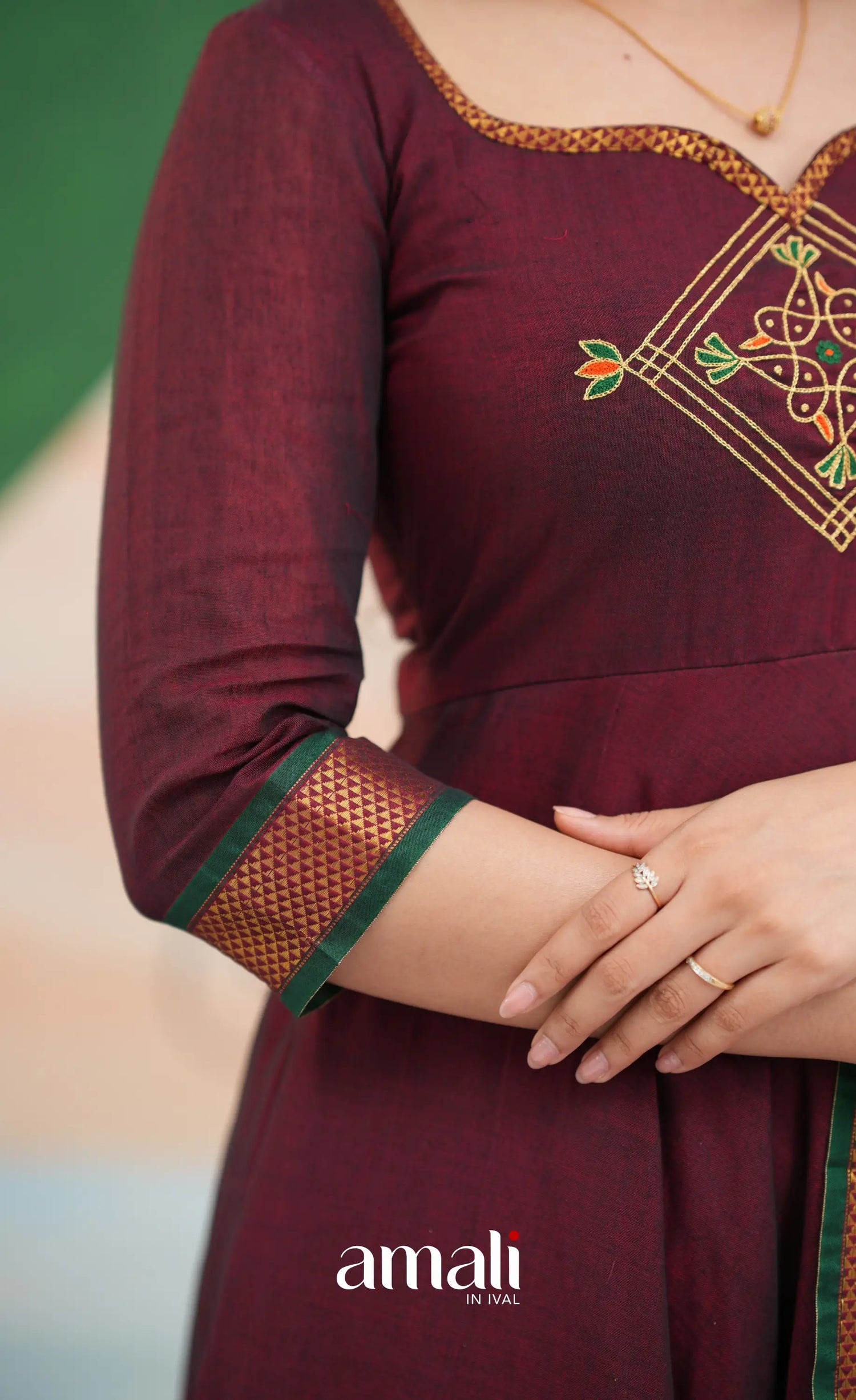 Maroon and Deep green Narayanpet Cotton Anarkali - Anarkalis