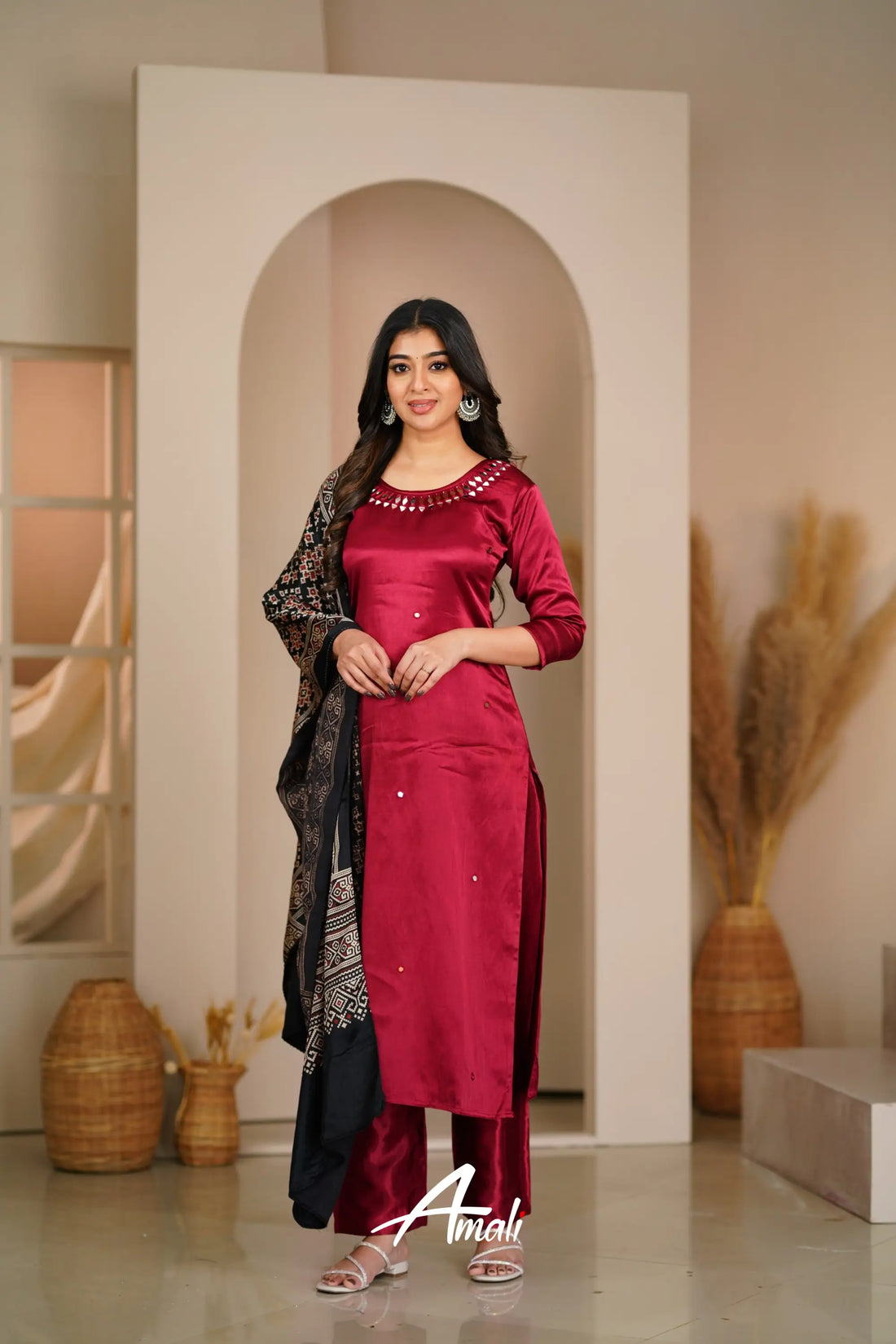 Maroon Gaji Silk Salwar Anarkalis