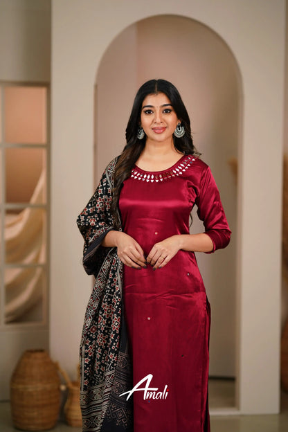 Maroon Gaji Silk Salwar Anarkalis