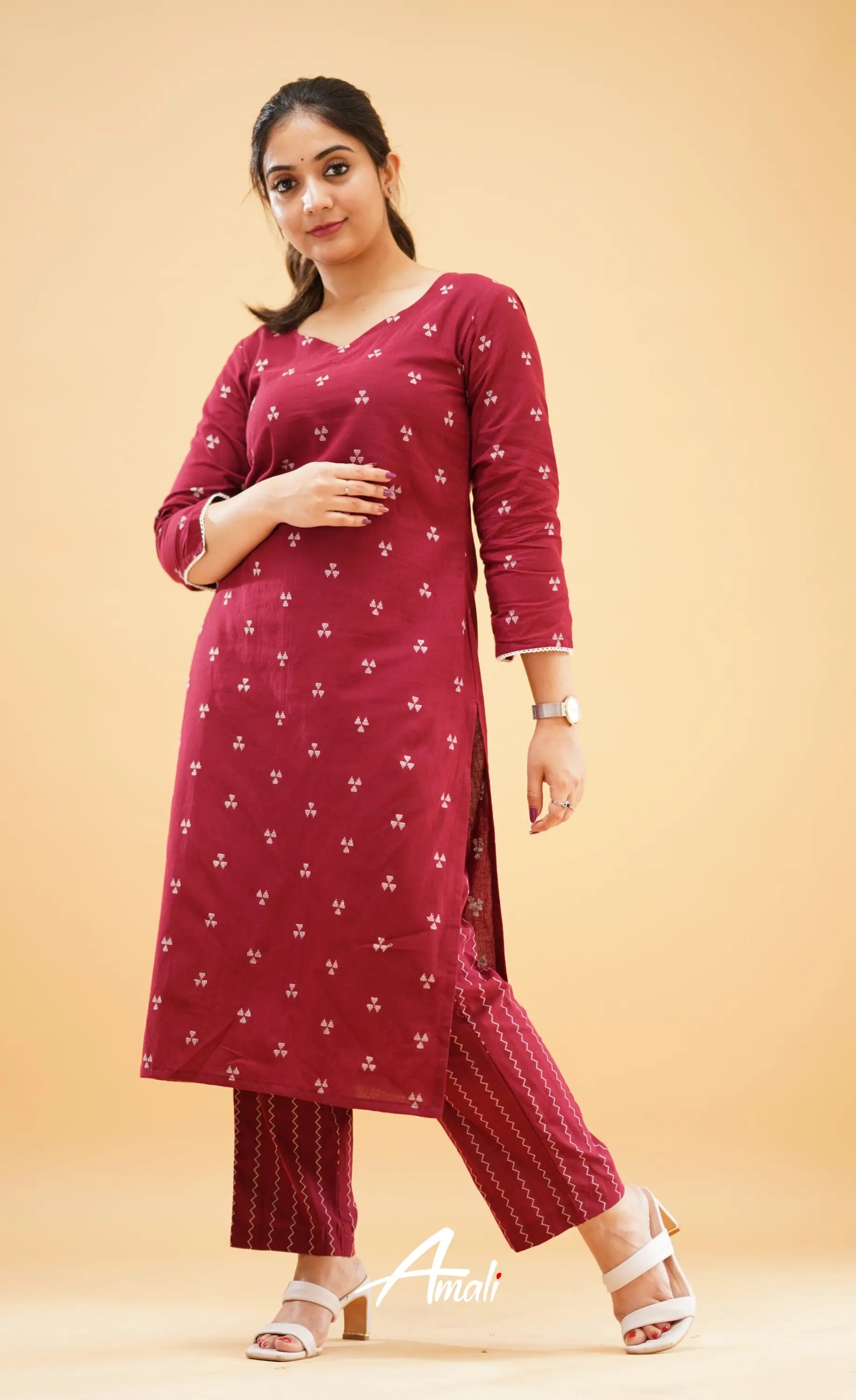 Maroon Handloom Cotton Co-Ord Set