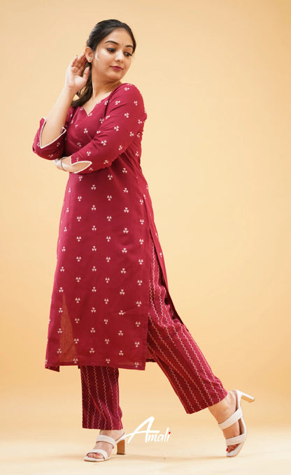 Maroon Handloom Cotton Co-Ord Set