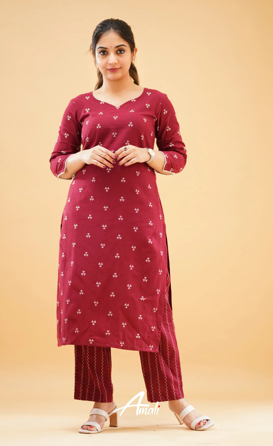 Maroon Handloom Cotton Co-Ord Set