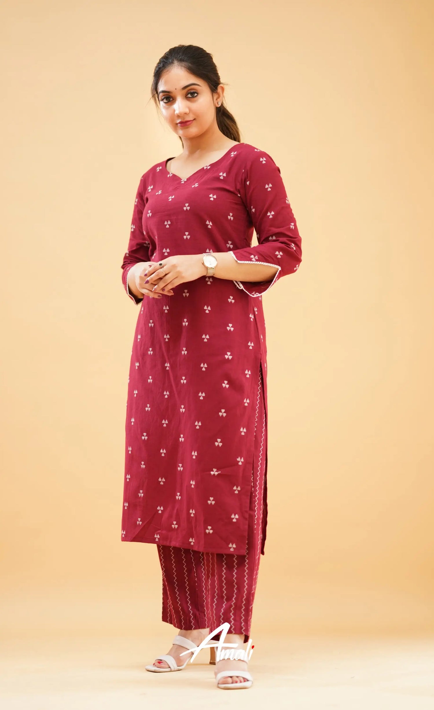 Maroon Handloom Cotton Co-Ord Set