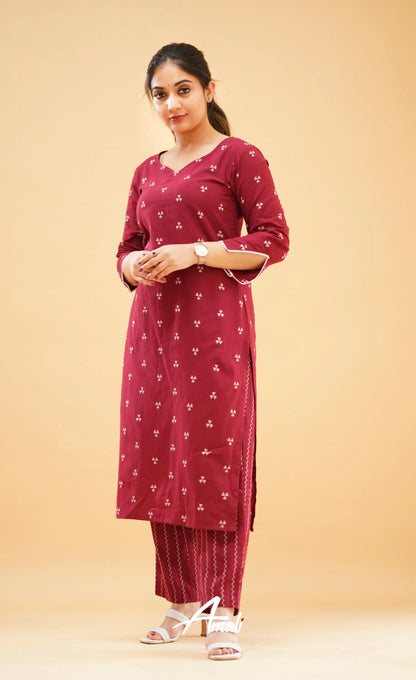 Maroon Handloom Cotton Co-Ord Set