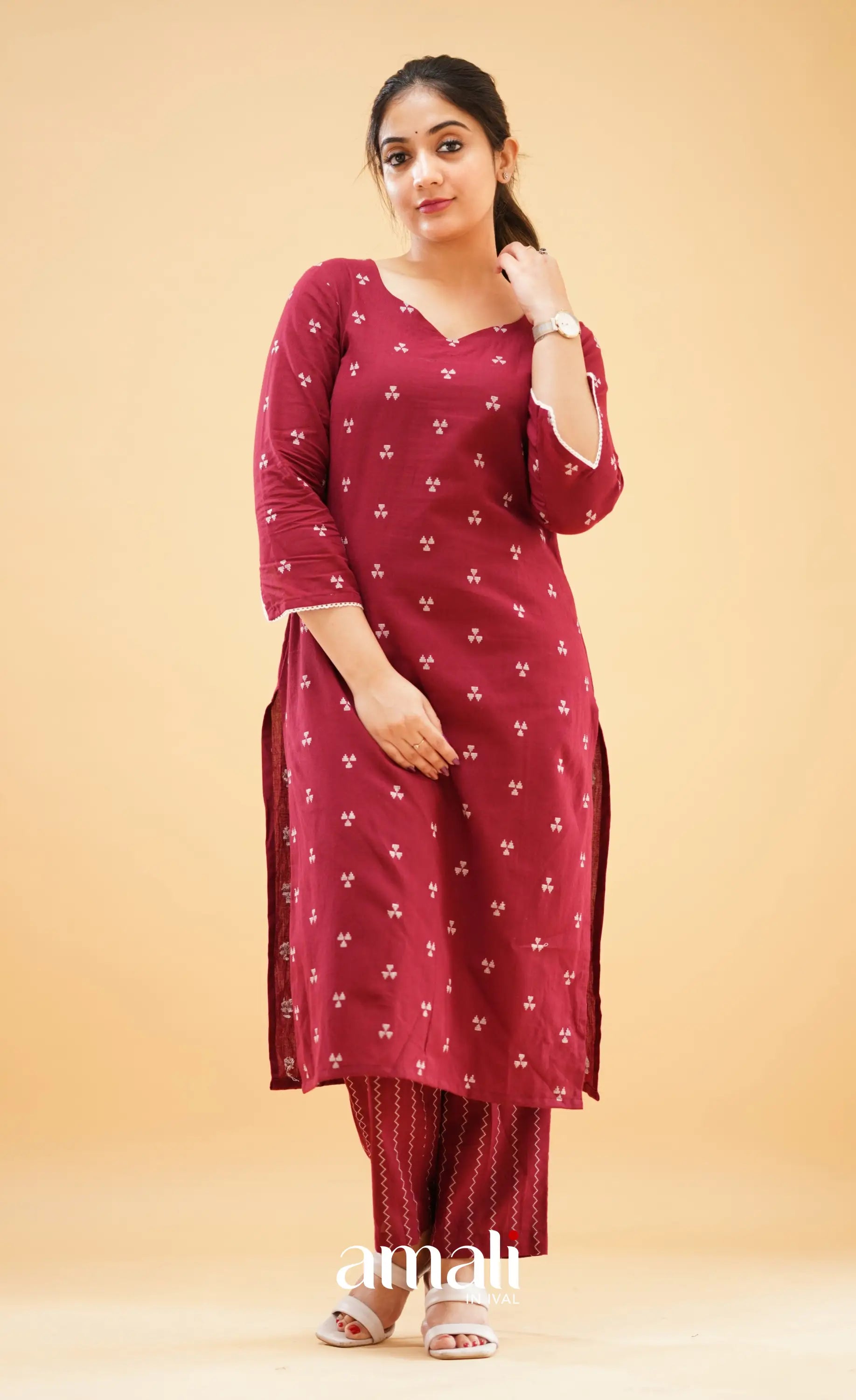 Maroon Handloom Cotton Co-Ord Set