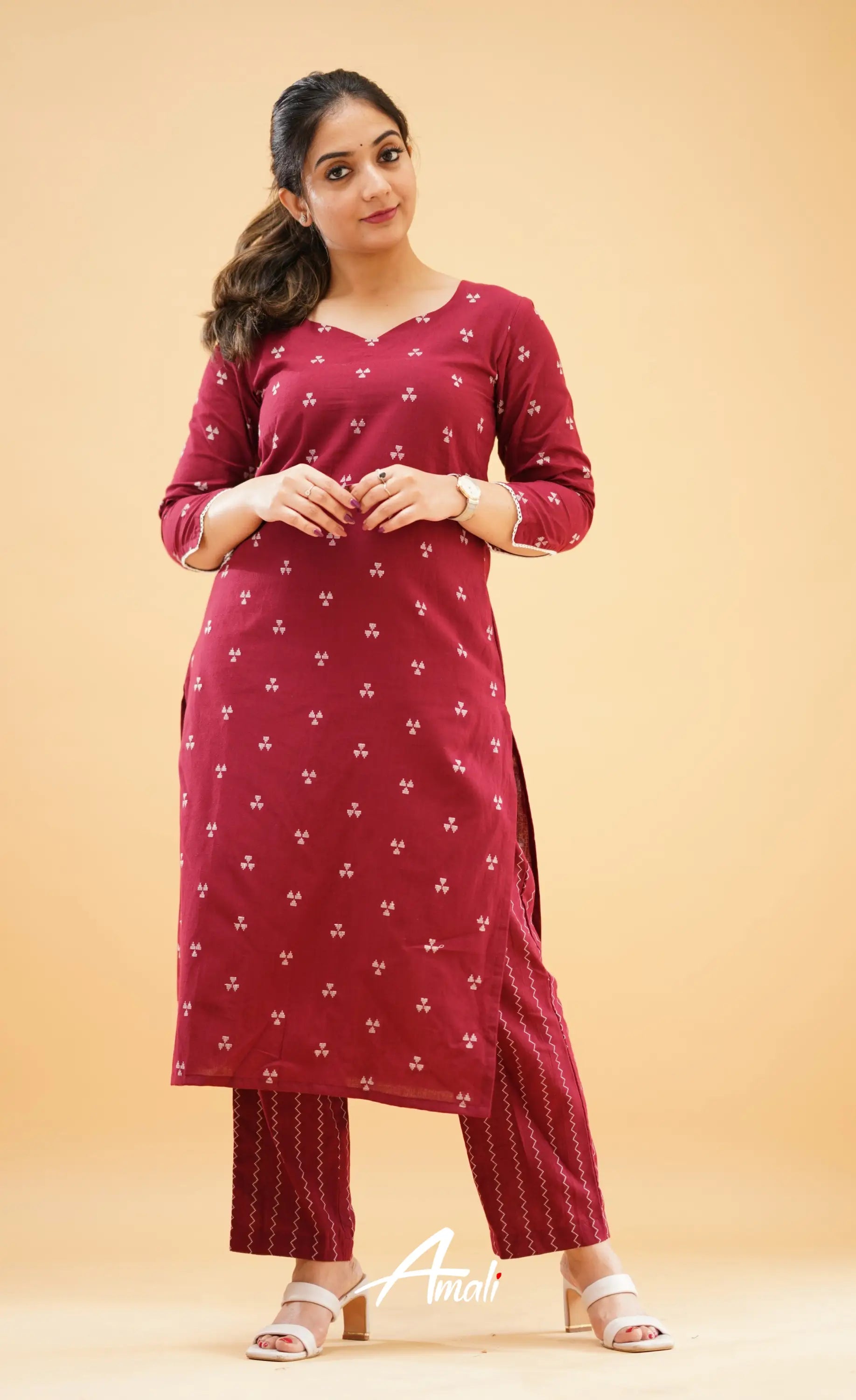 Maroon Handloom Cotton Co-Ord Set