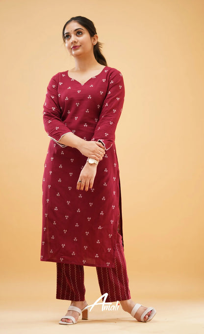 Maroon Handloom Cotton Co-Ord Set