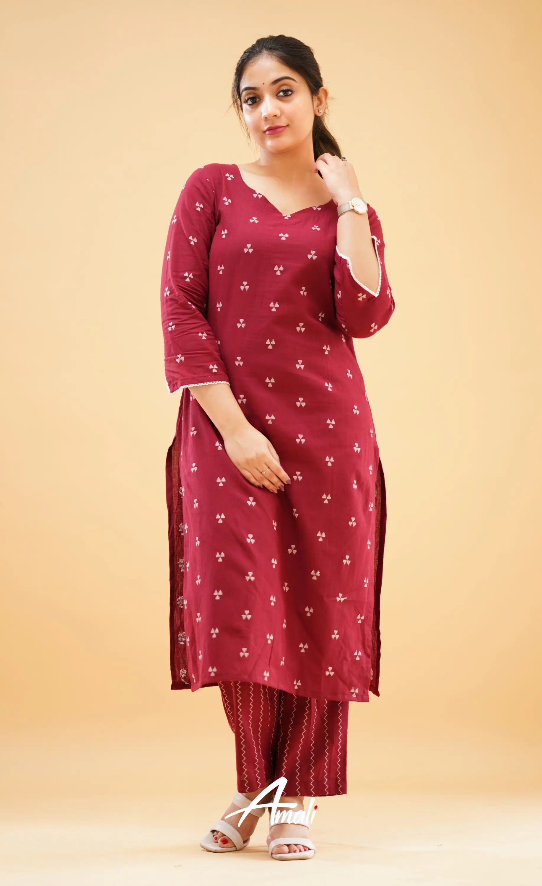 Maroon Handloom Cotton Co-Ord Set