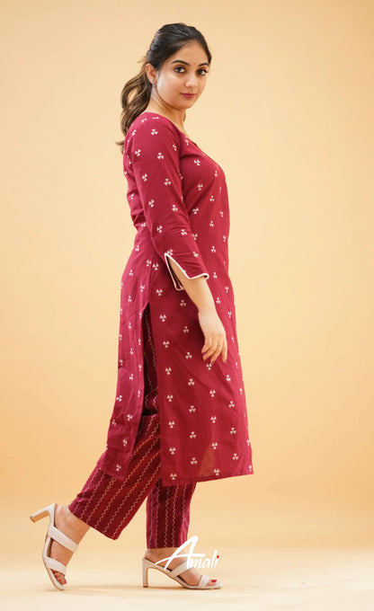 Maroon Handloom Cotton Co-Ord Set