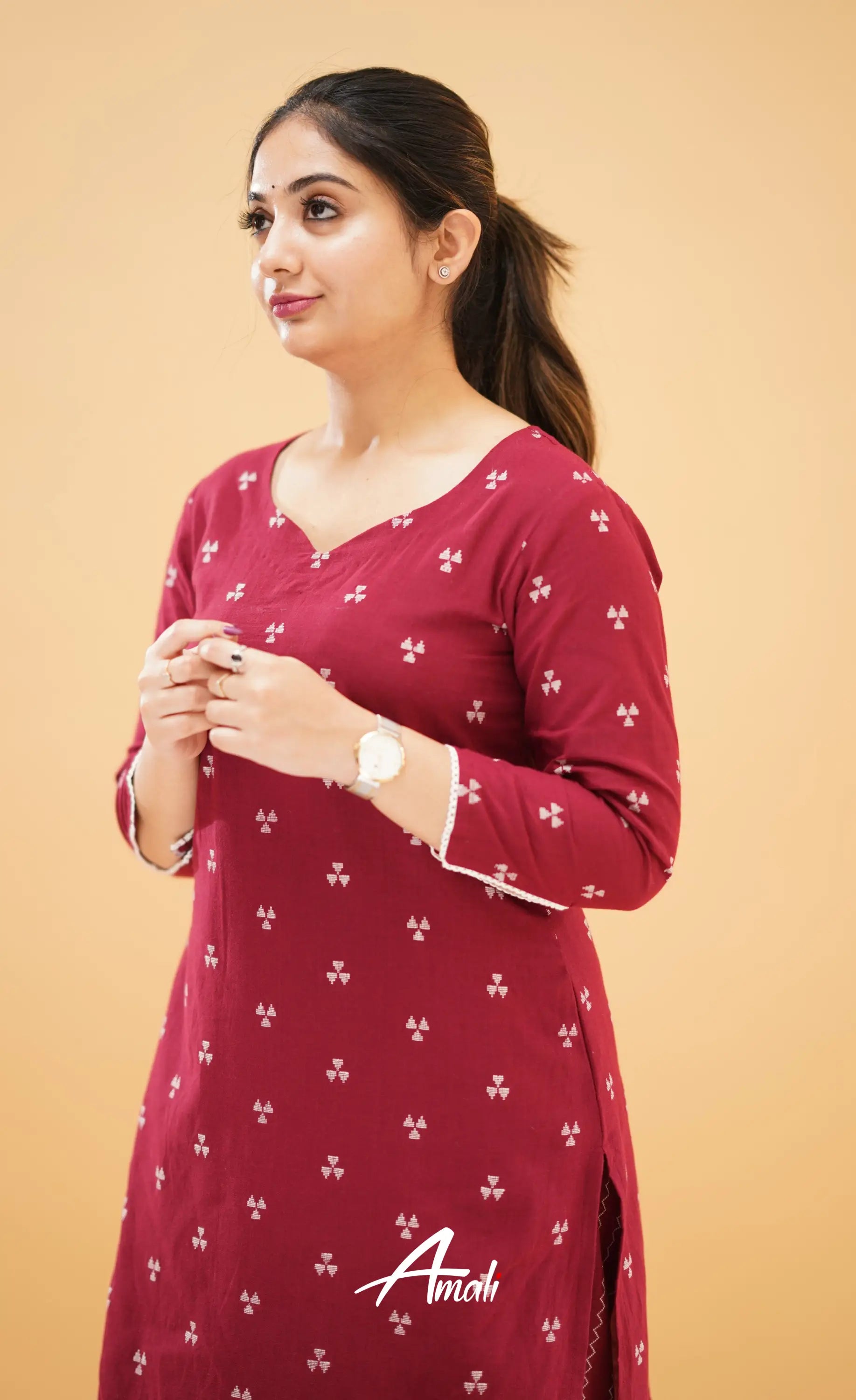 Maroon Handloom Cotton Co-Ord Set