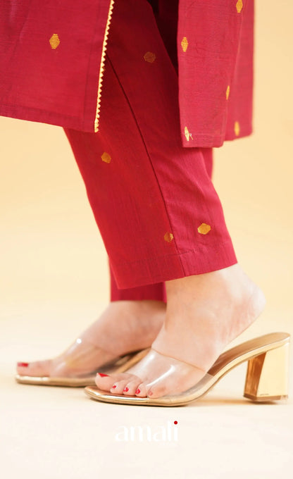 Maroon Slub Cotton Silk Co-Ord Set
