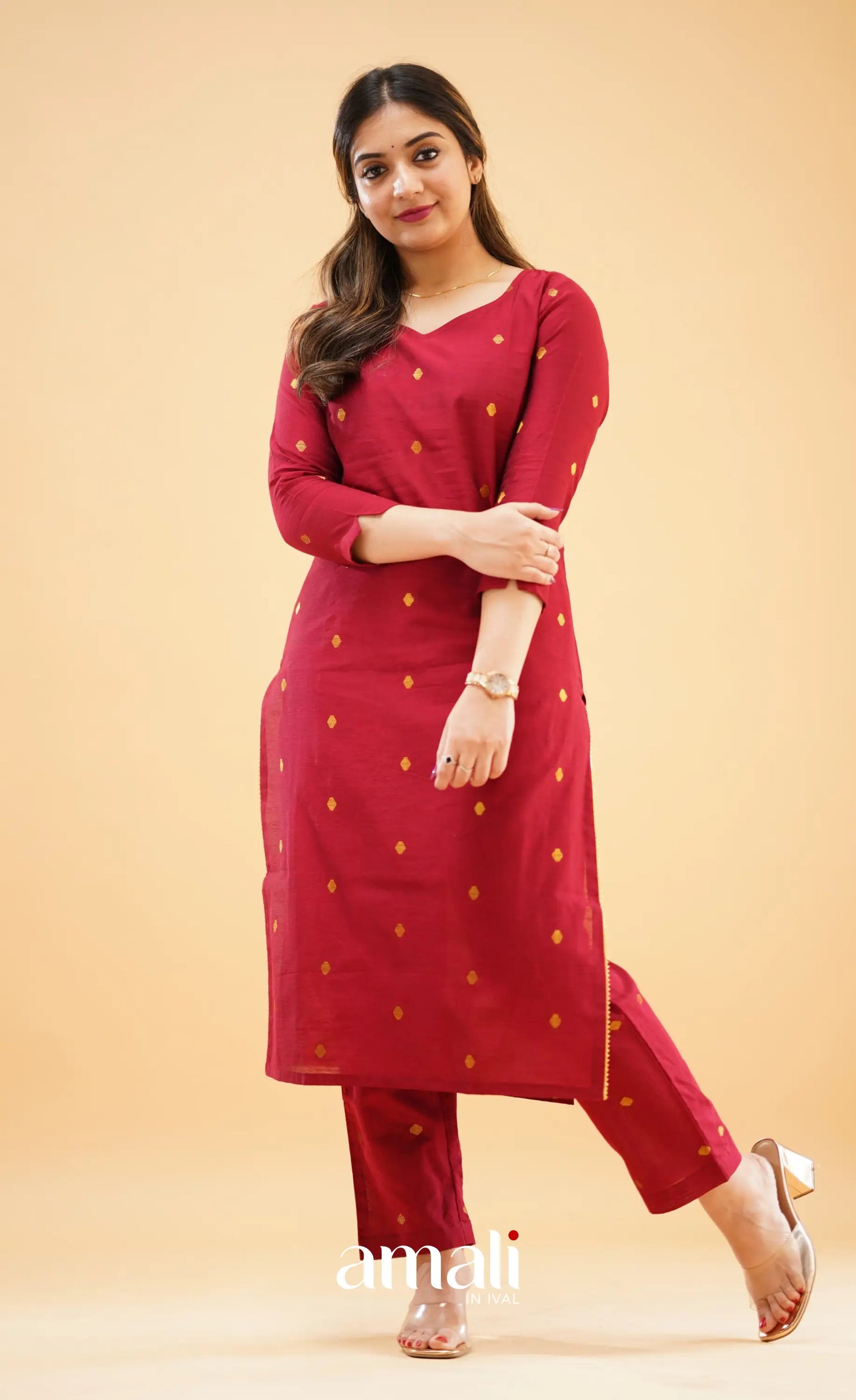 Maroon Slub Cotton Silk Co-Ord Set