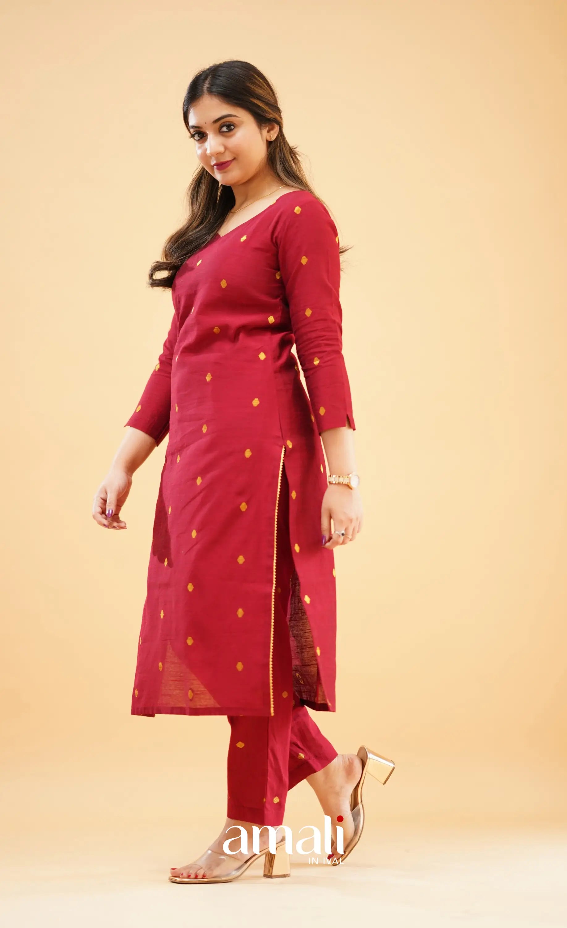 Maroon Slub Cotton Silk Co-Ord Set
