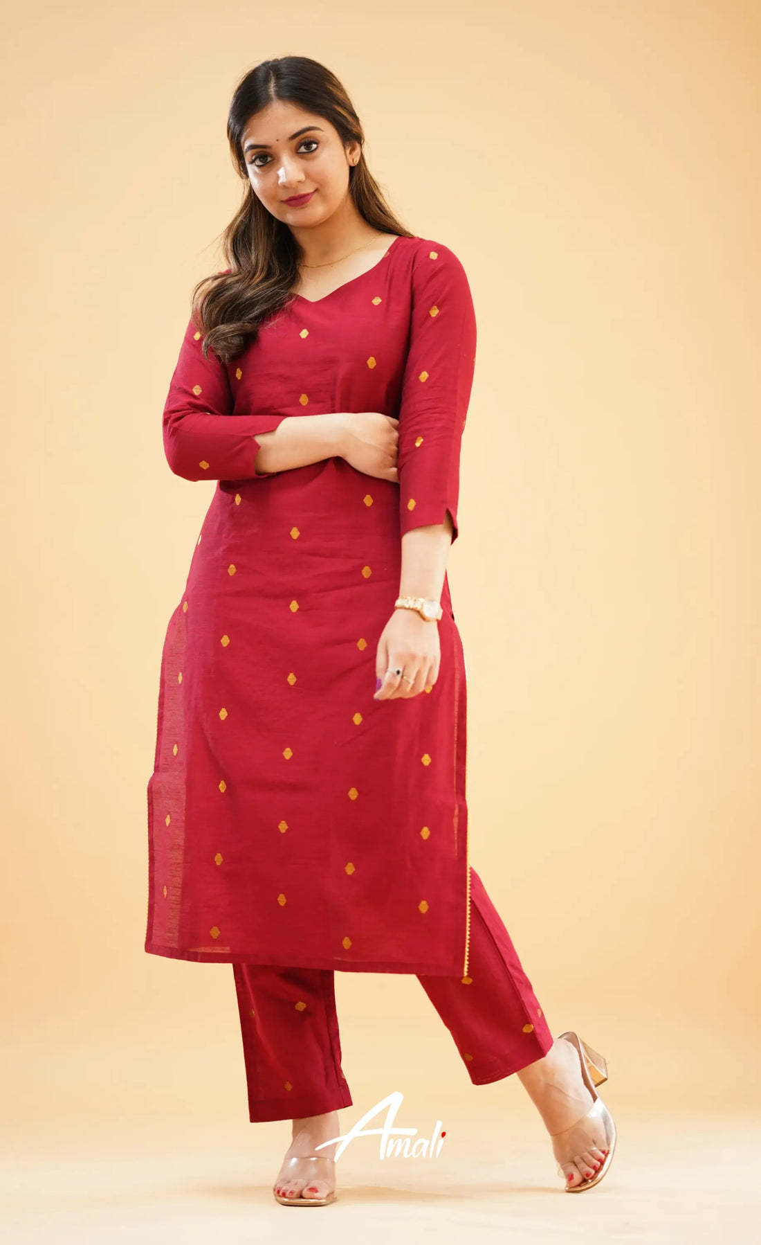 Maroon Slub Cotton Silk Co-Ord Set