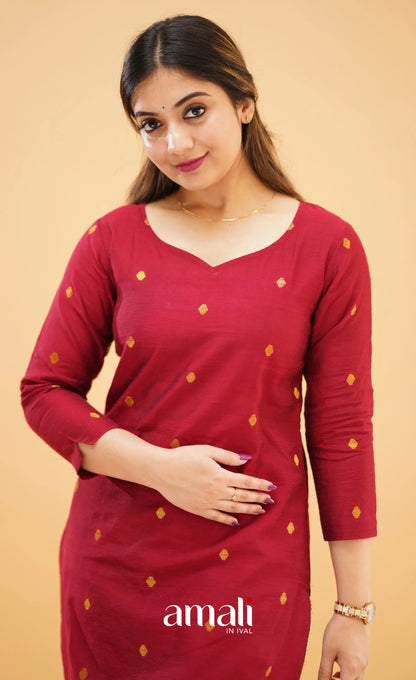 Maroon Slub Cotton Silk Co-Ord Set