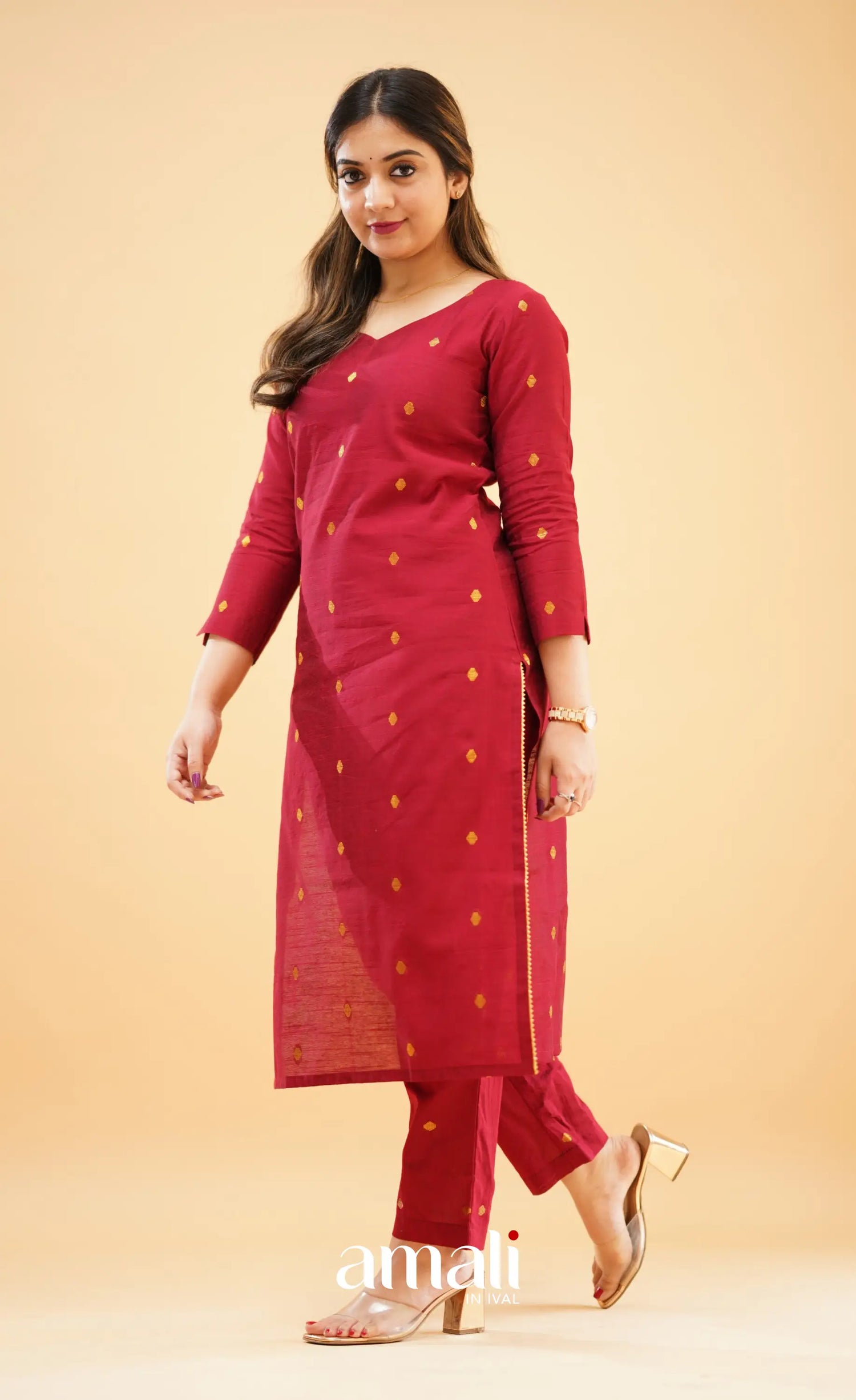 Maroon Slub Cotton Silk Co-Ord Set