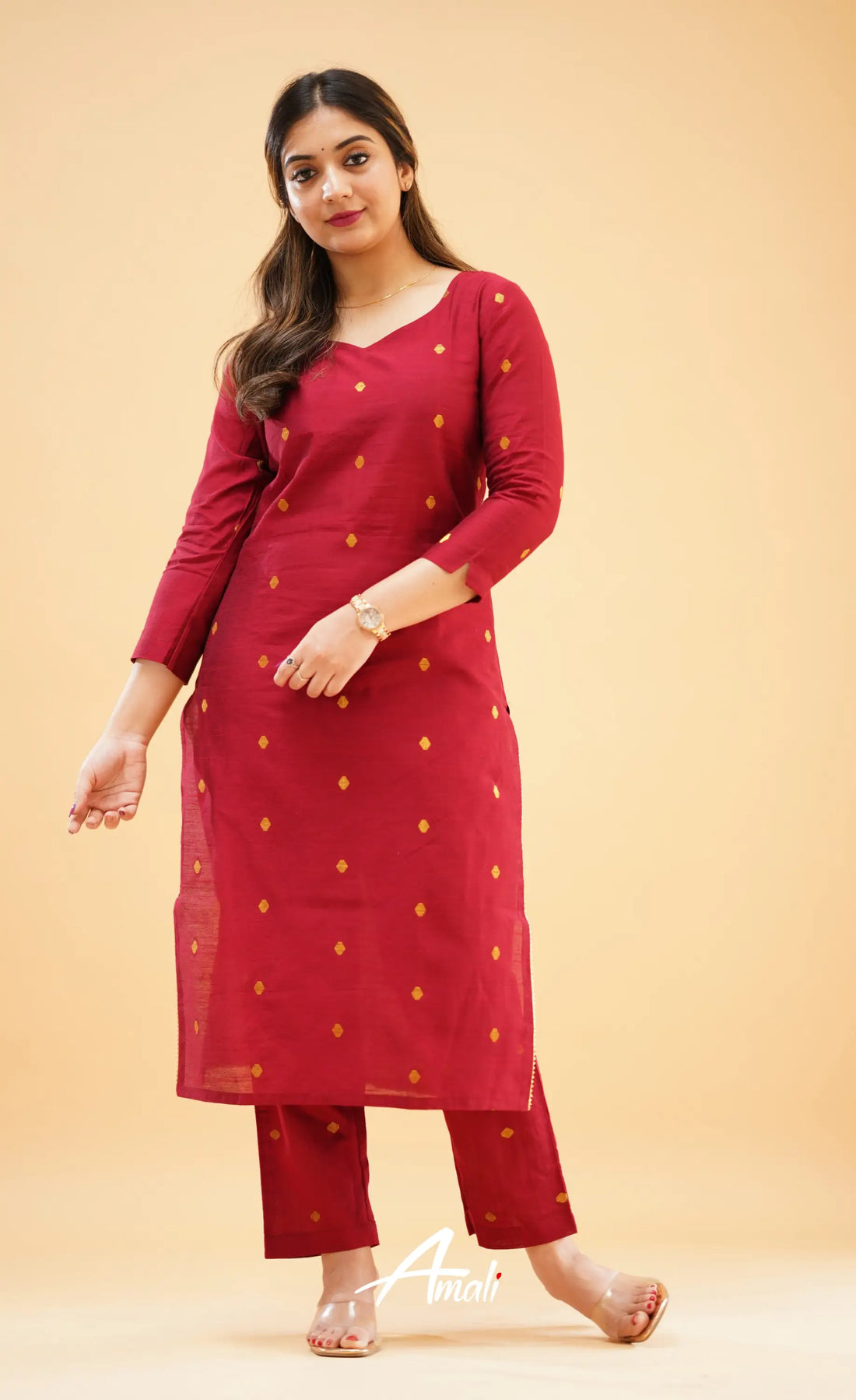 Maroon Slub Cotton Silk Co-Ord Set