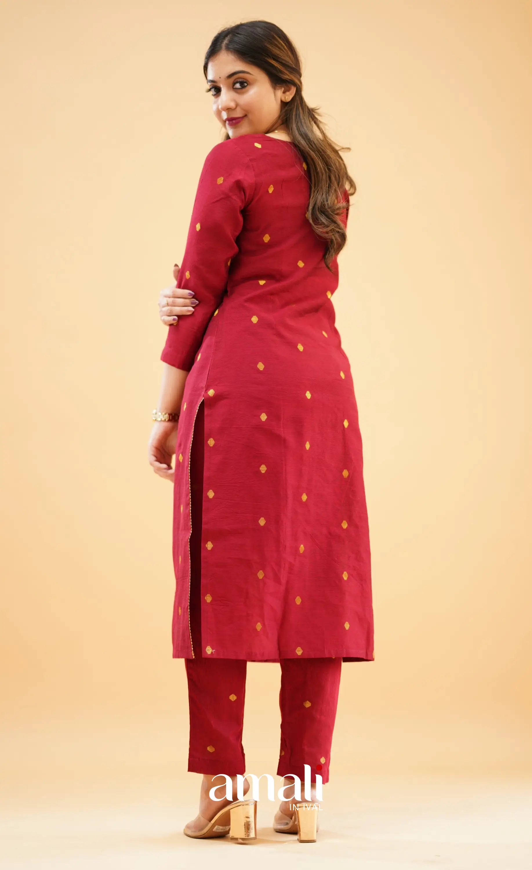 Maroon Slub Cotton Silk Co-Ord Set
