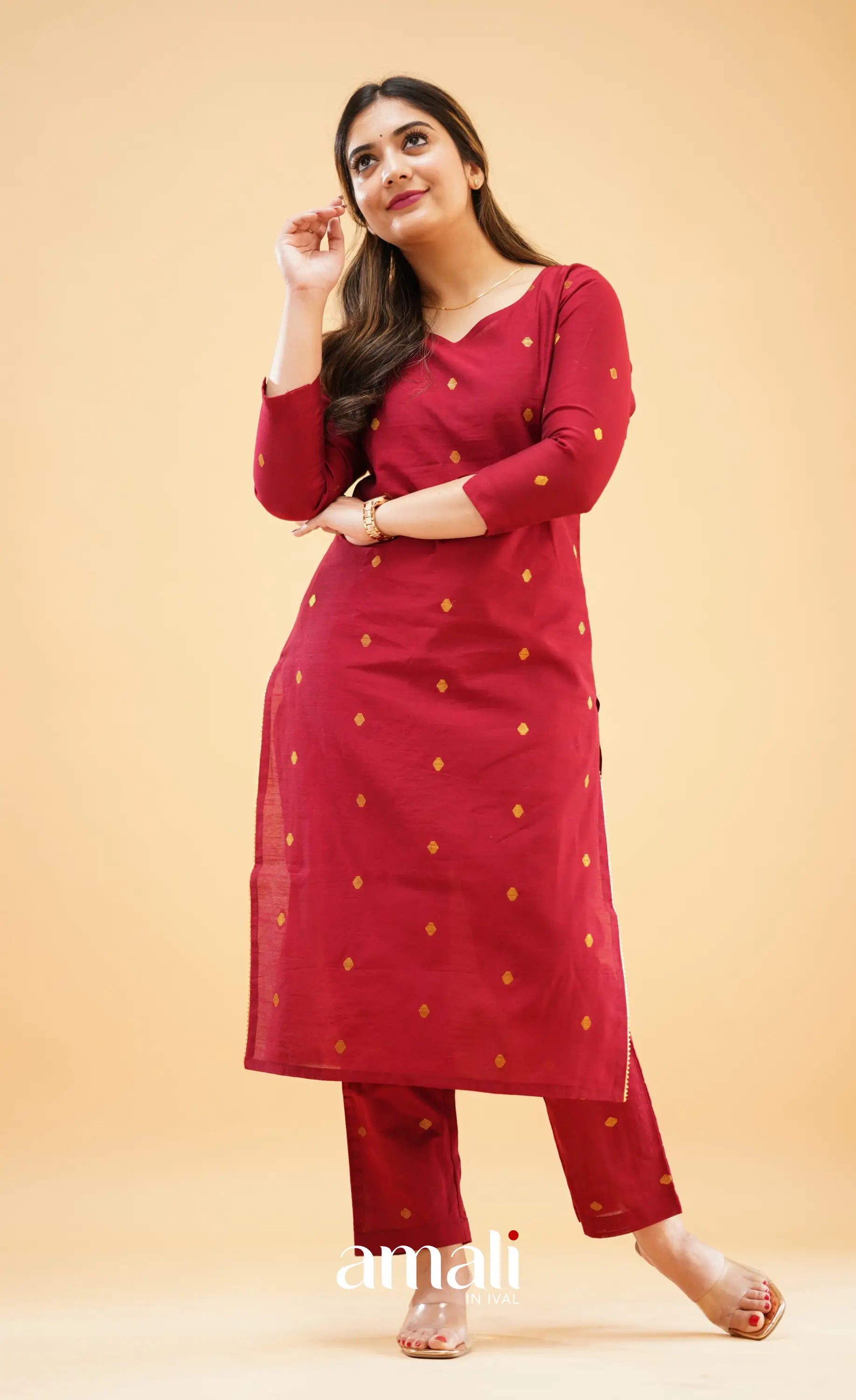 Maroon Slub Cotton Silk Co-Ord Set