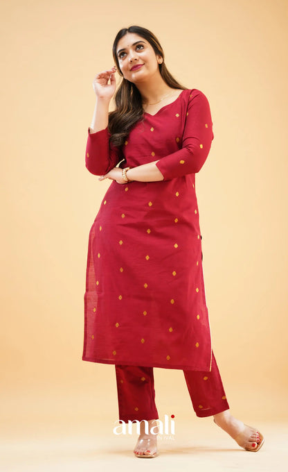 Maroon Slub Cotton Silk Co-Ord Set