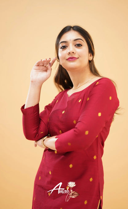 Maroon Slub Cotton Silk Kurti