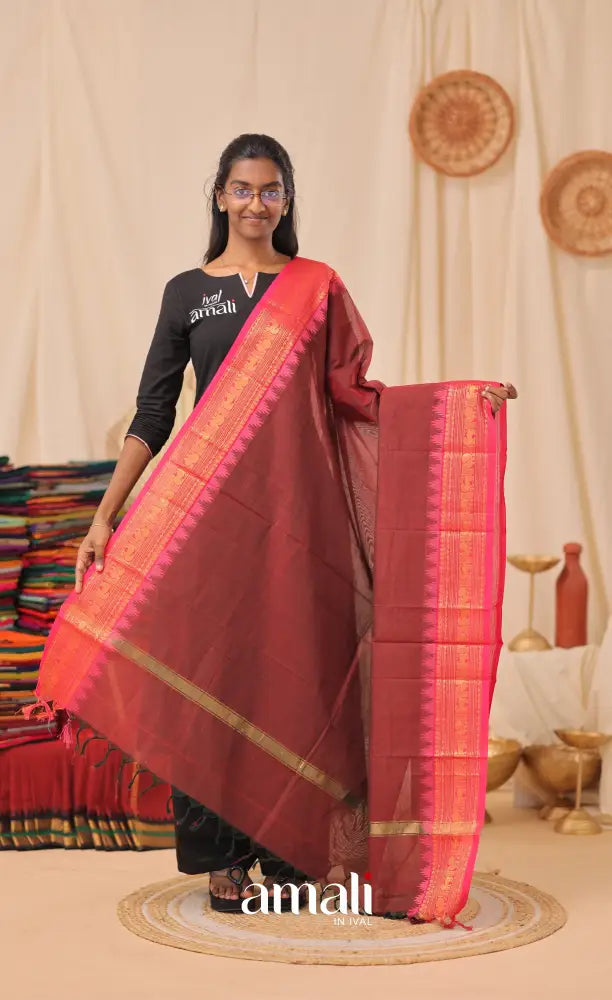 Maroonish Magenta With Pink Chettinad Cotton Dupatta salwar
