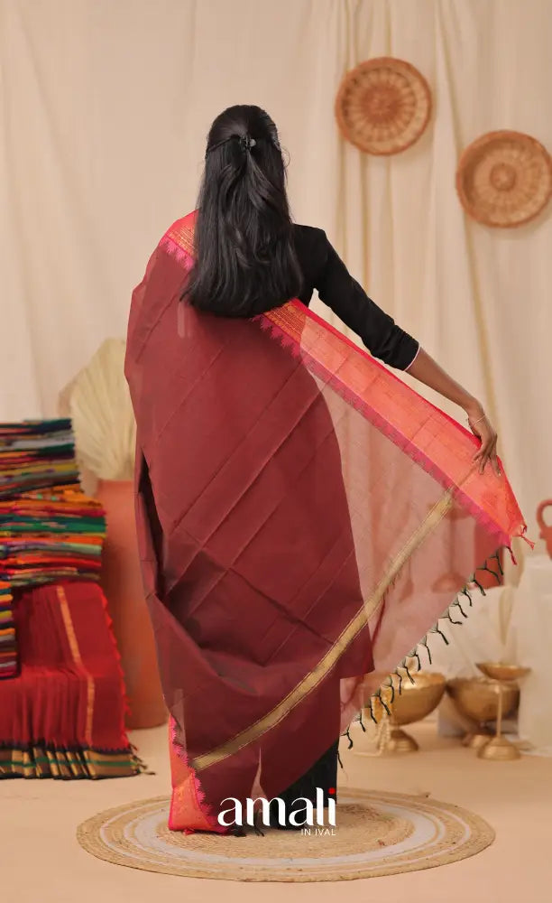 Maroonish Magenta With Pink Chettinad Cotton Dupatta salwar