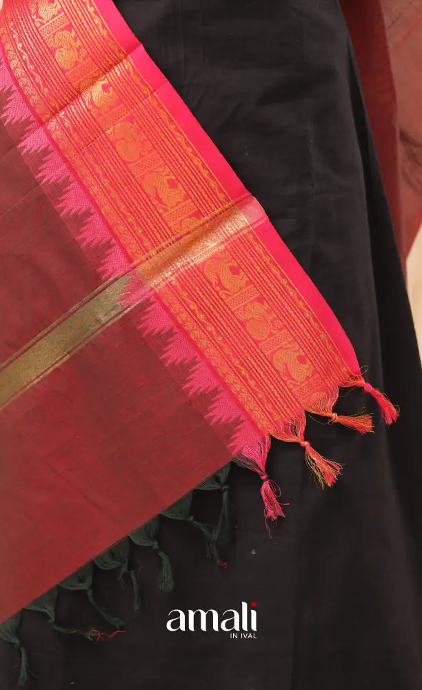 Maroonish Magenta With Pink Chettinad Cotton Dupatta salwar