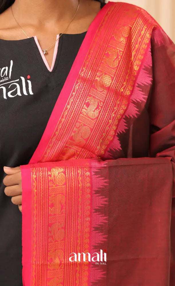 Maroonish Magenta With Pink Chettinad Cotton Dupatta salwar