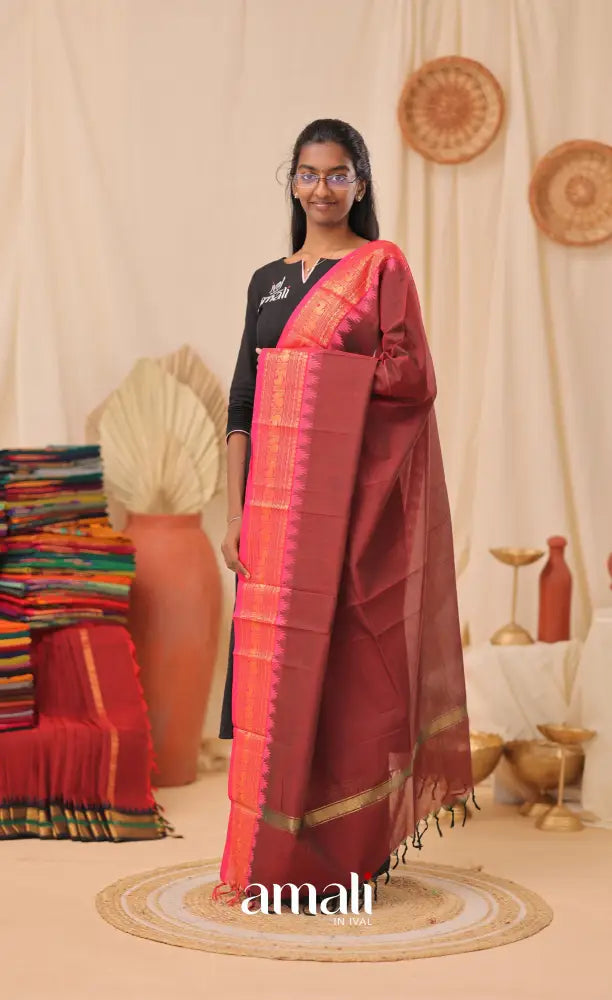 Maroonish Magenta With Pink Chettinad Cotton Dupatta salwar