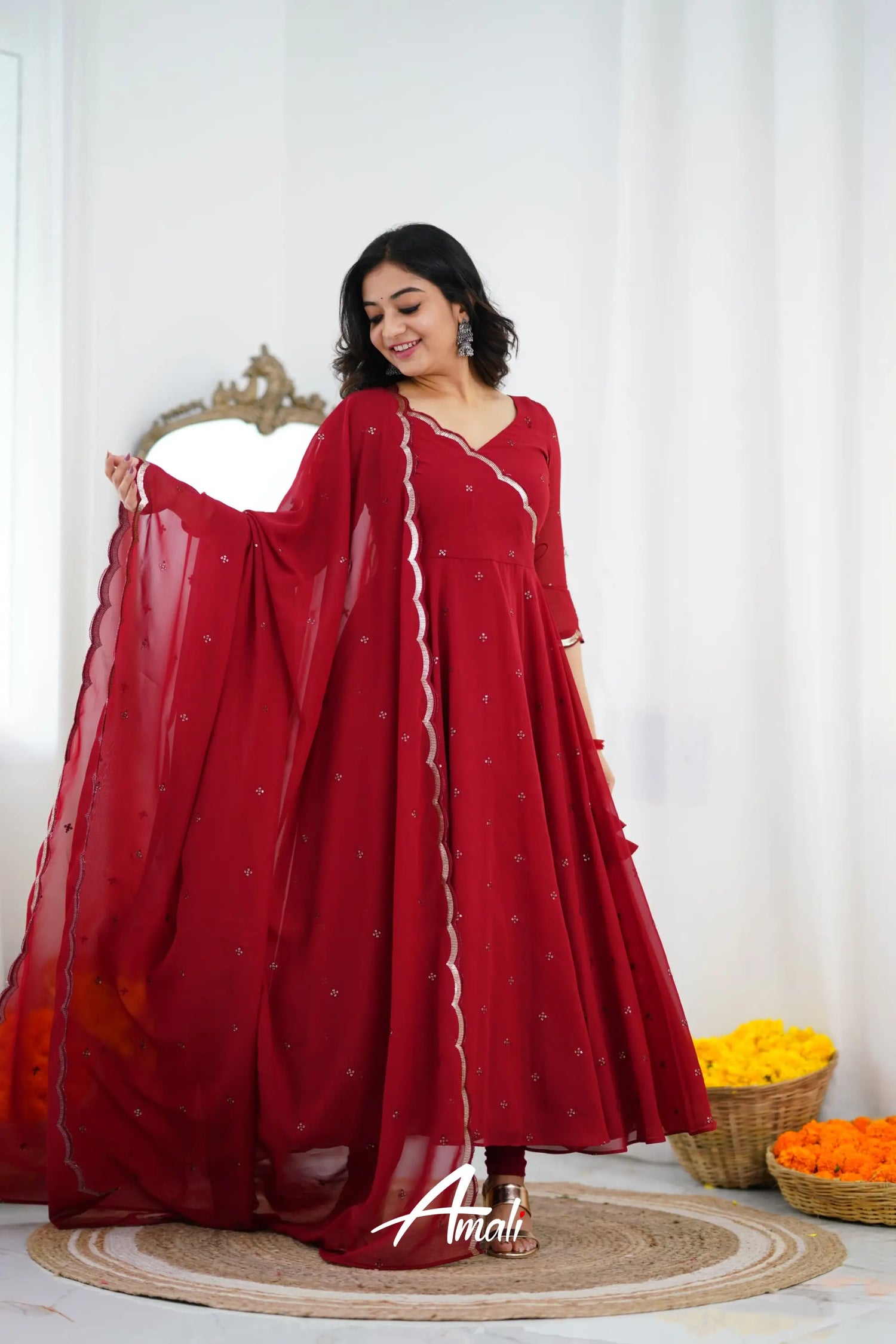 Maroonish Red Georgette Anarkali Anarkalis