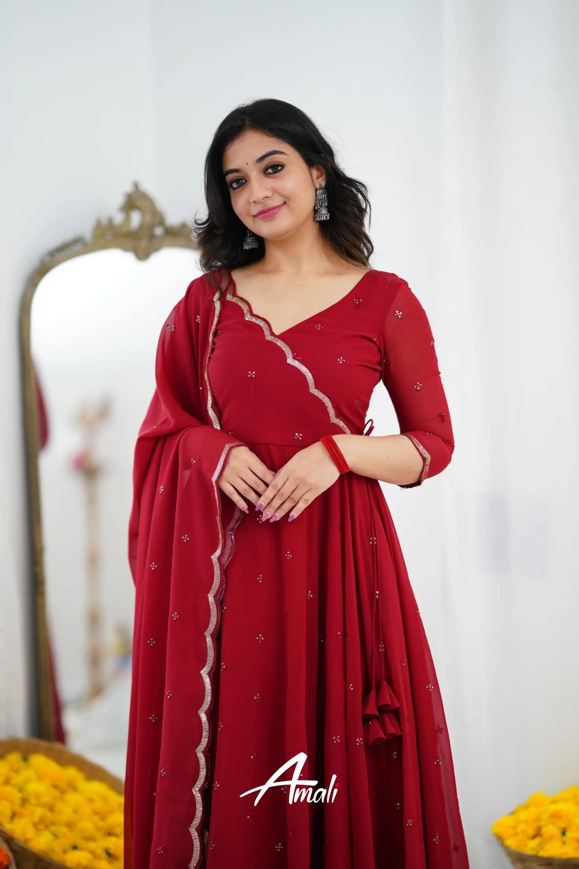 Maroonish Red Georgette Anarkali Anarkalis