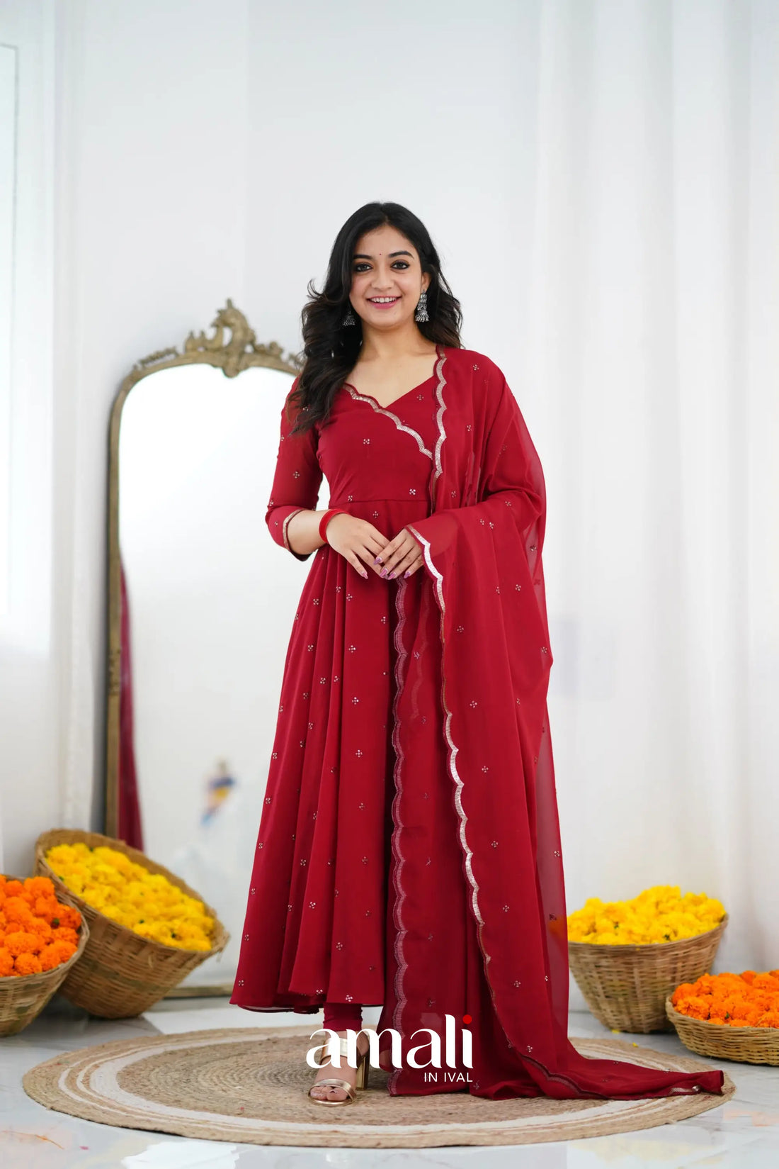 Maroonish Red Georgette Anarkali Anarkalis