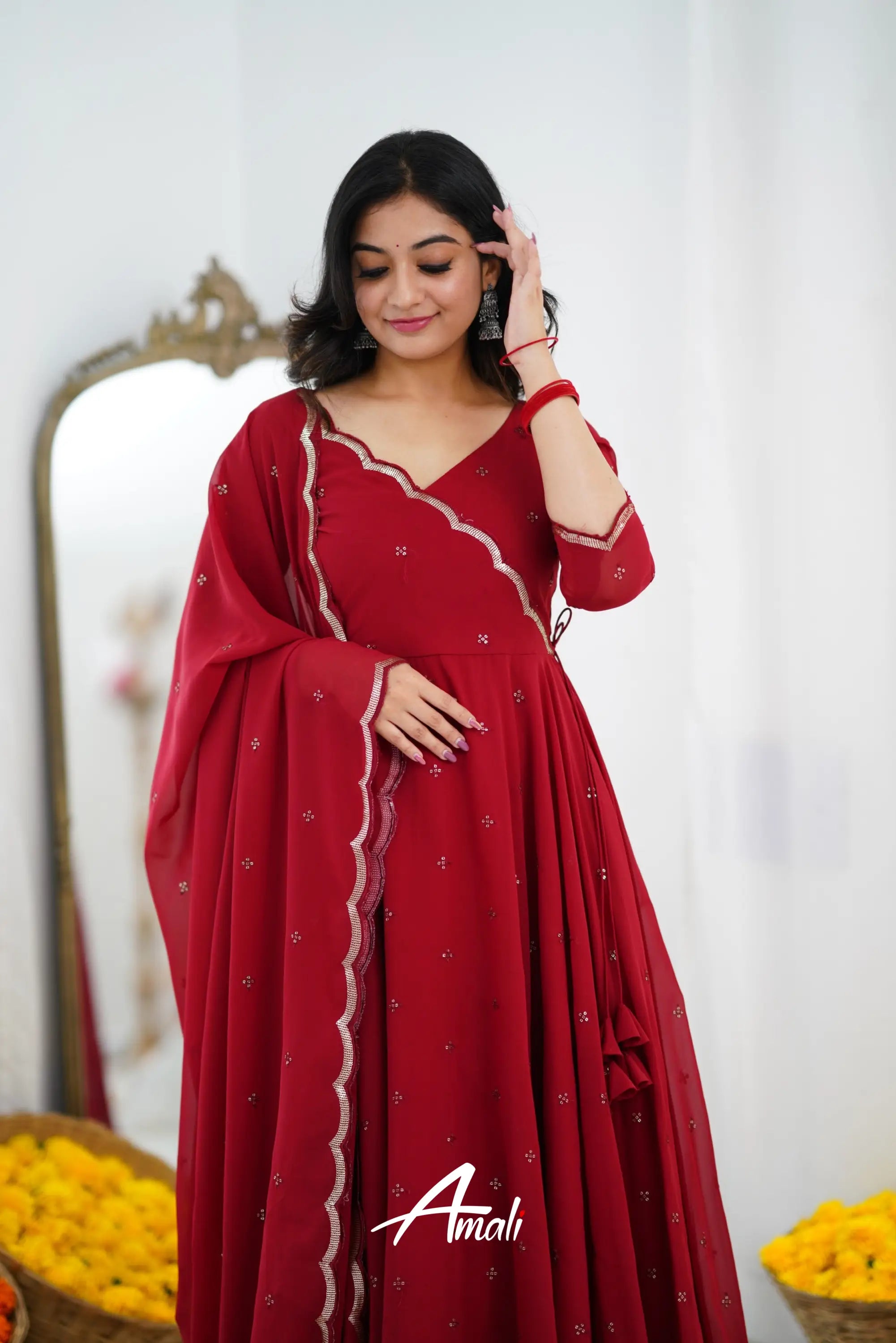 Maroonish Red Georgette Anarkali Anarkalis