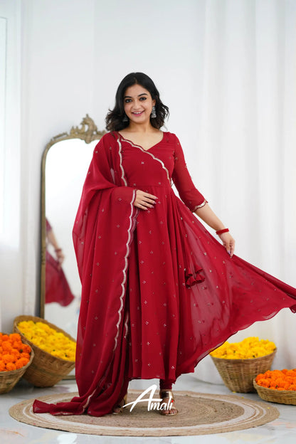 Maroonish Red Georgette Anarkali Anarkalis