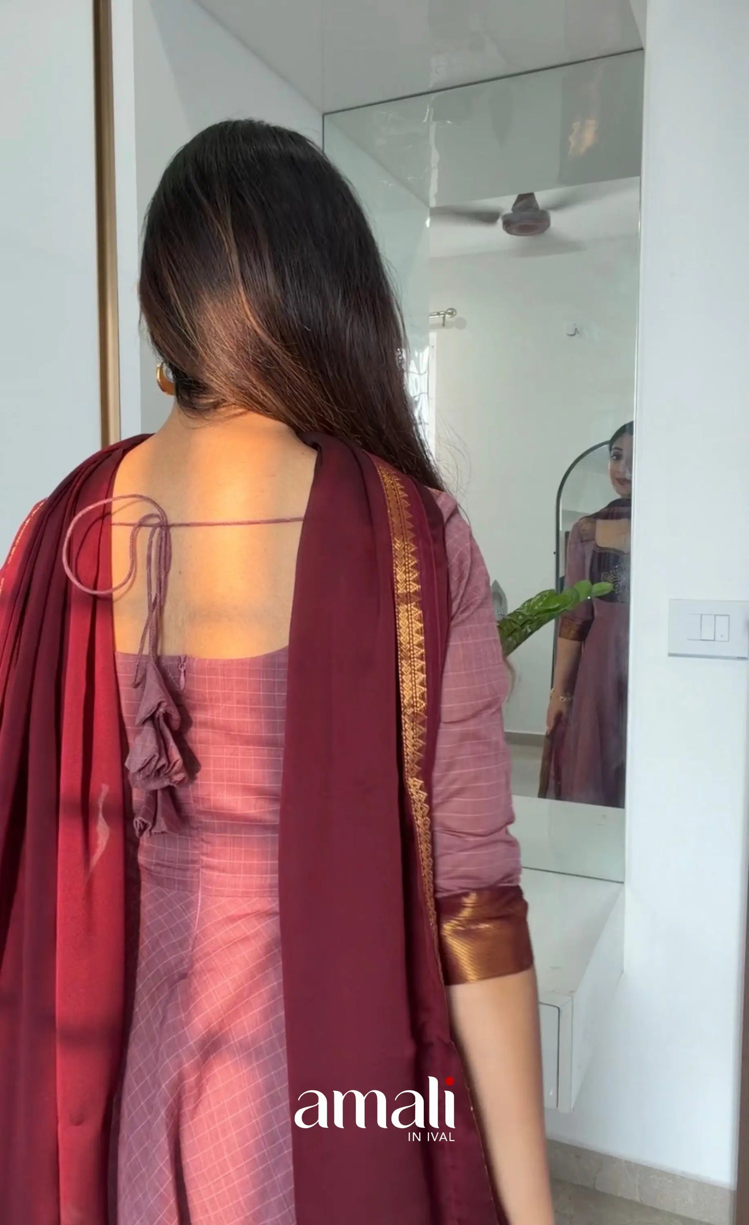 Mauve and Dark Maroon Chettinad Cotton Anarkali Anarkalis