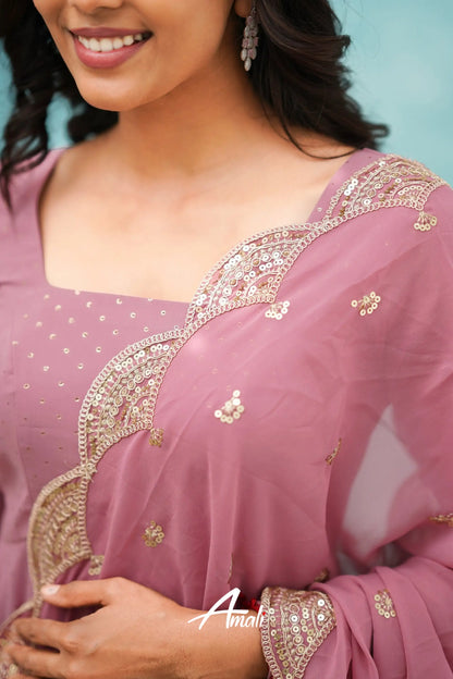 Mauve Georgette Anarkali Anarkalis