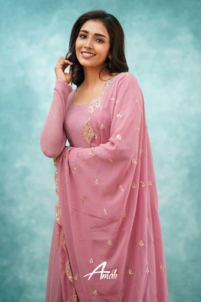 Mauve Georgette Anarkali Anarkalis