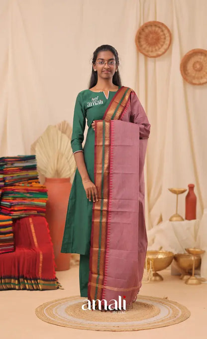 Mauve With Dark Maroon Chettinad Cotton Dupatta salwar
