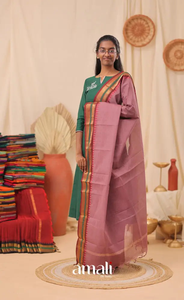 Mauve With Dark Maroon Chettinad Cotton Dupatta salwar