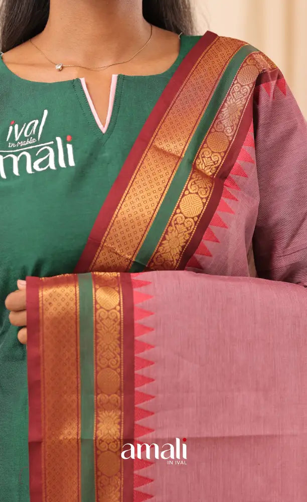 Mauve With Dark Maroon Chettinad Cotton Dupatta salwar