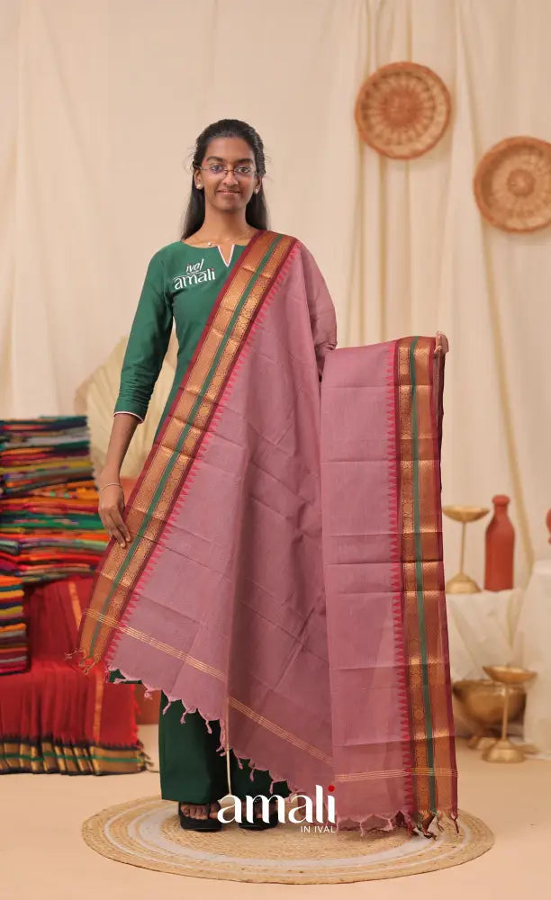 Mauve With Dark Maroon Chettinad Cotton Dupatta salwar