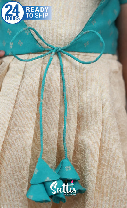 Maya Blended Silk Long Gown Off white and Teal Kids Suttis