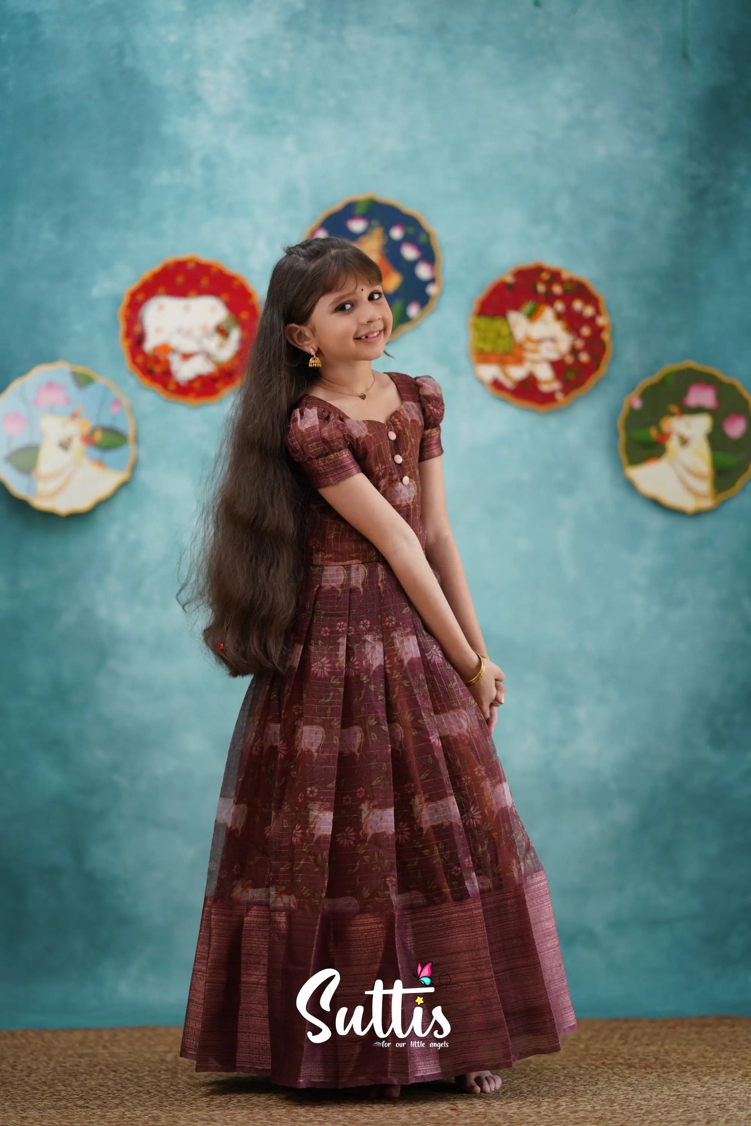 Maya - Dark Wine Organza Long Gown Kids-Suttis