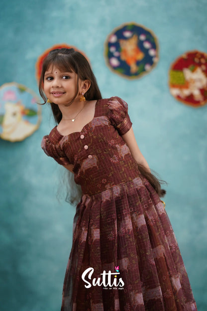 Maya - Dark Wine Organza Long Gown Kids-Suttis