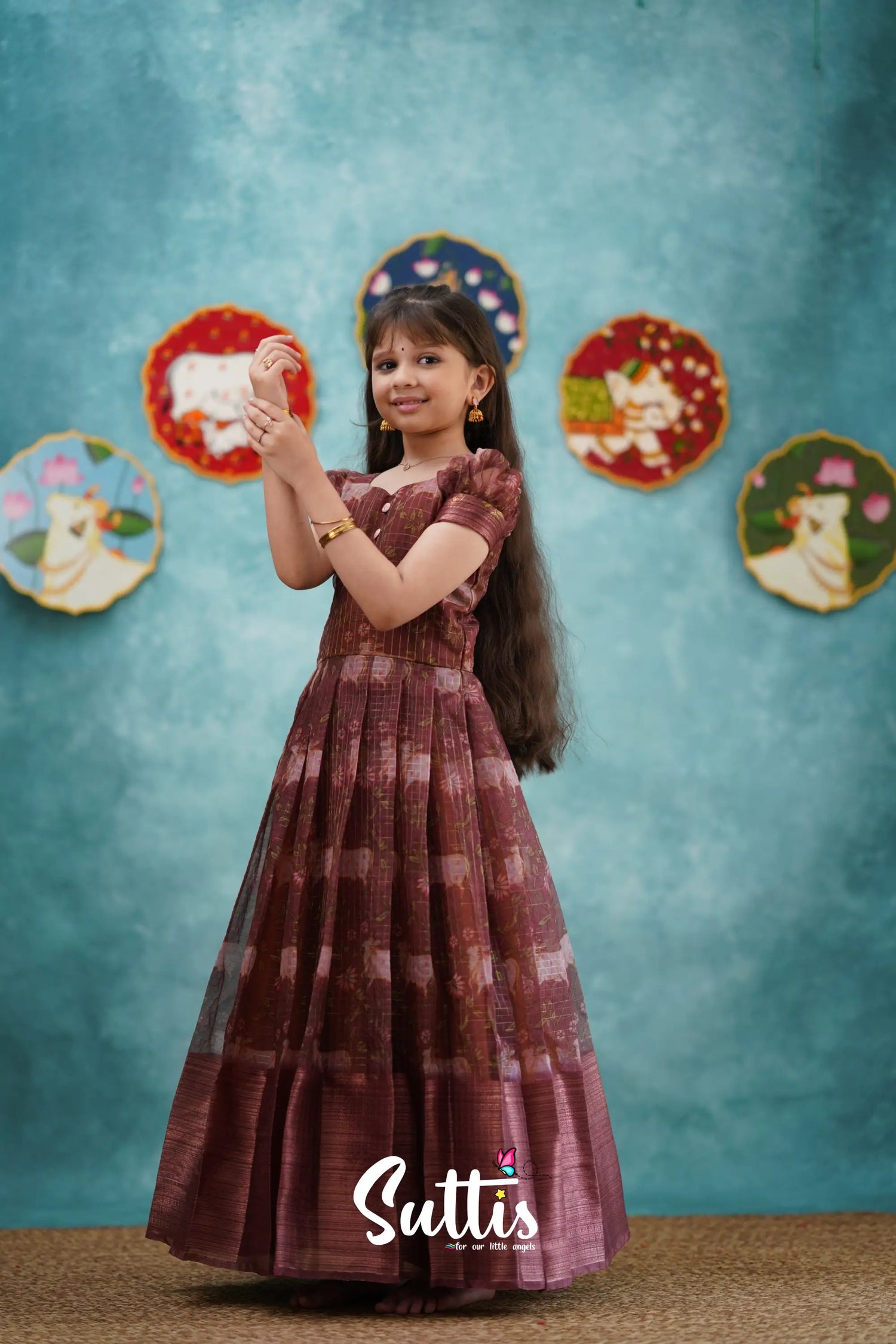 Maya - Dark Wine Organza Long Gown Kids-Suttis