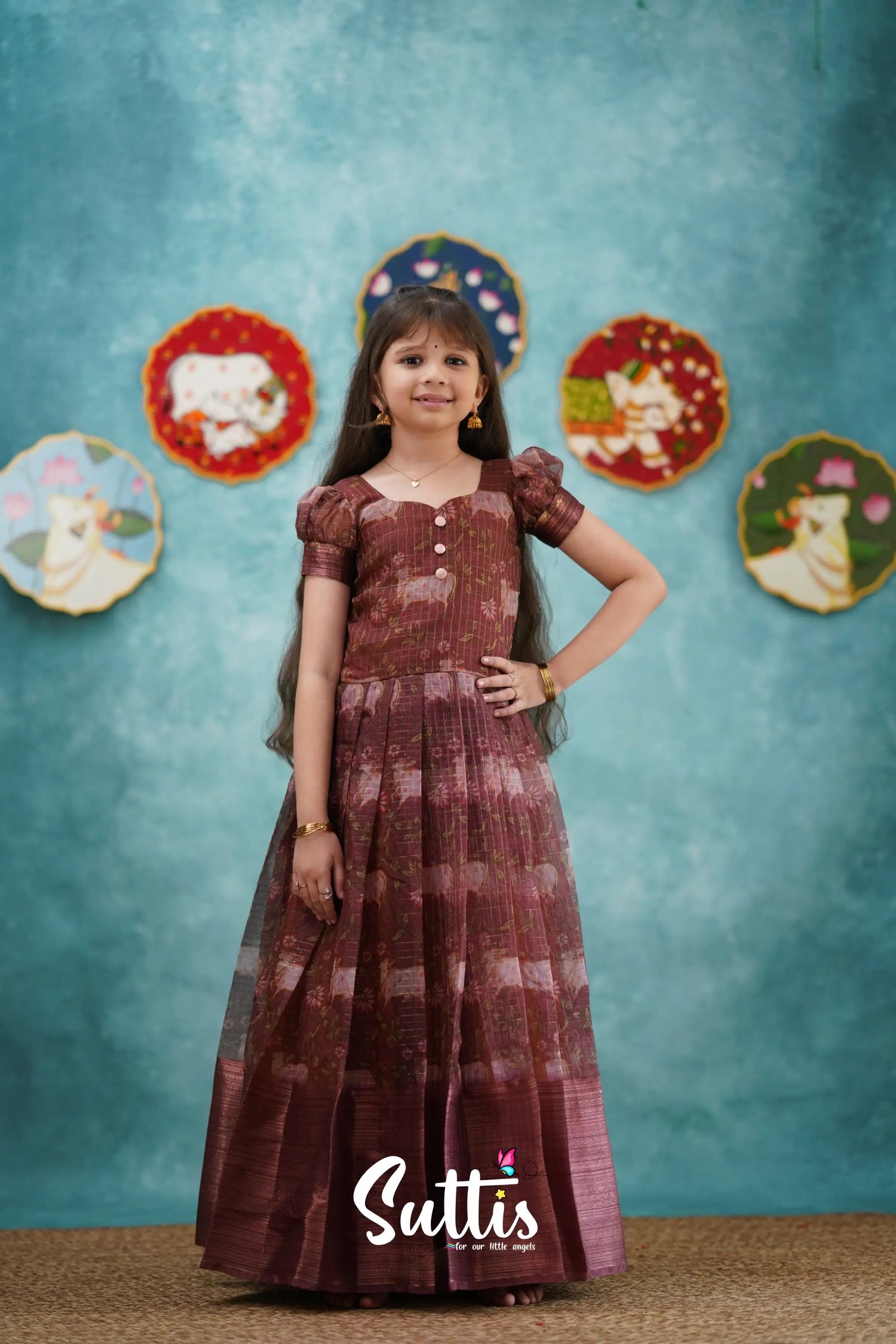 Maya - Dark Wine Organza Long Gown Kids-Suttis