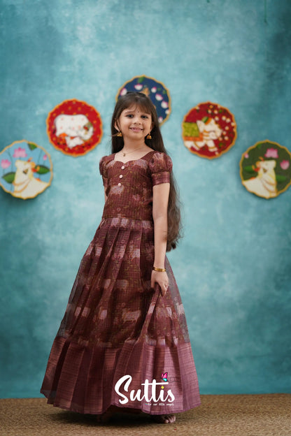 Maya - Dark Wine Organza Long Gown Kids-Suttis